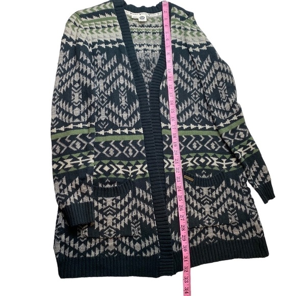 Roxy Blue Green Gray Aztec Tribal Long Line Boyfriend Open Cardigan Size M/L - Picture 8 of 8